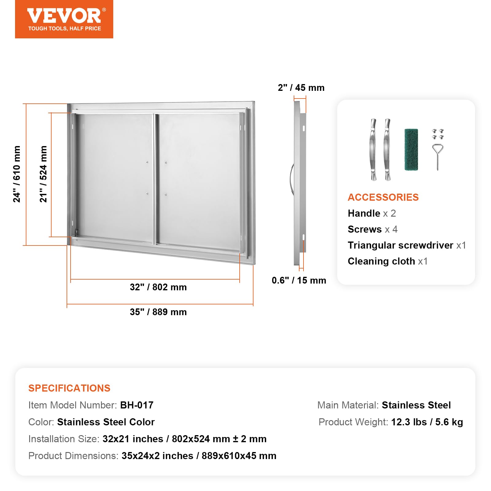 VEVOR door next to grill showing correct size and installation scale