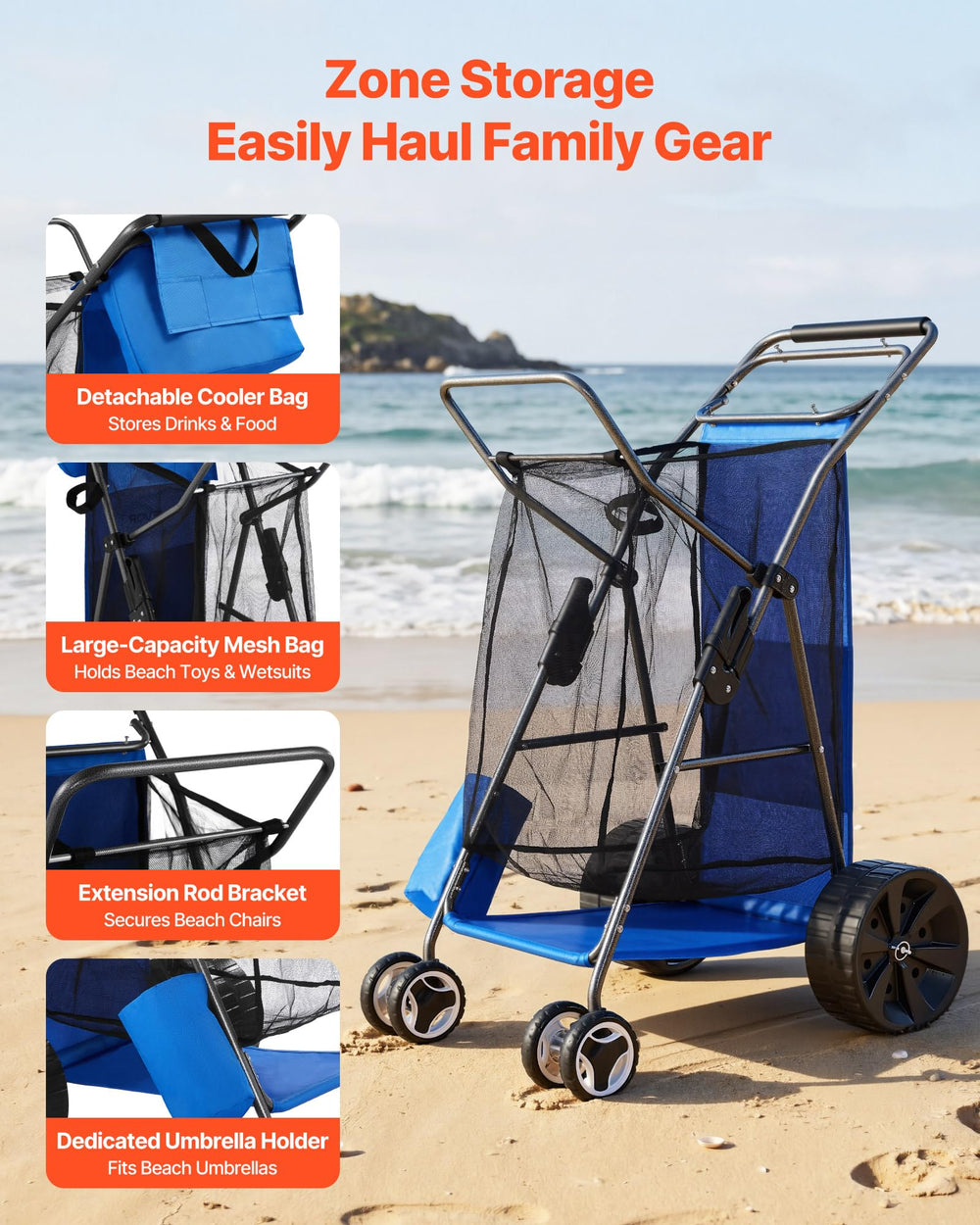 VEVOR cart carrying umbrella and chairs for organized transport benefit