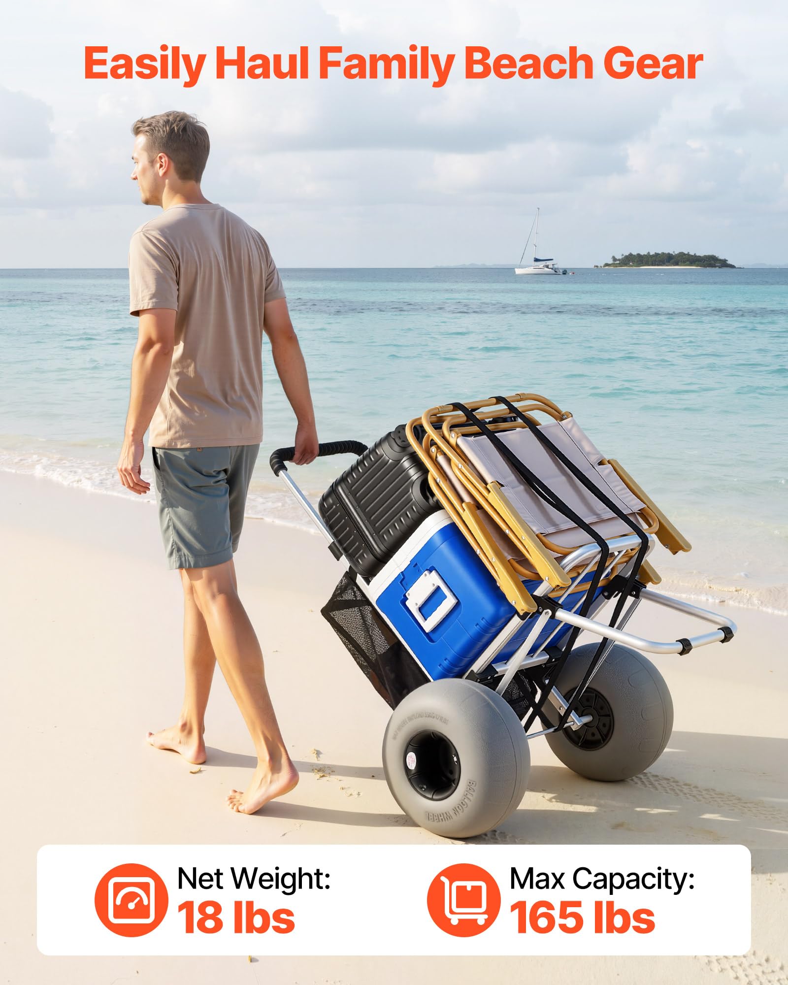VEVOR beach dolly folded compact in car trunk for convenient transport