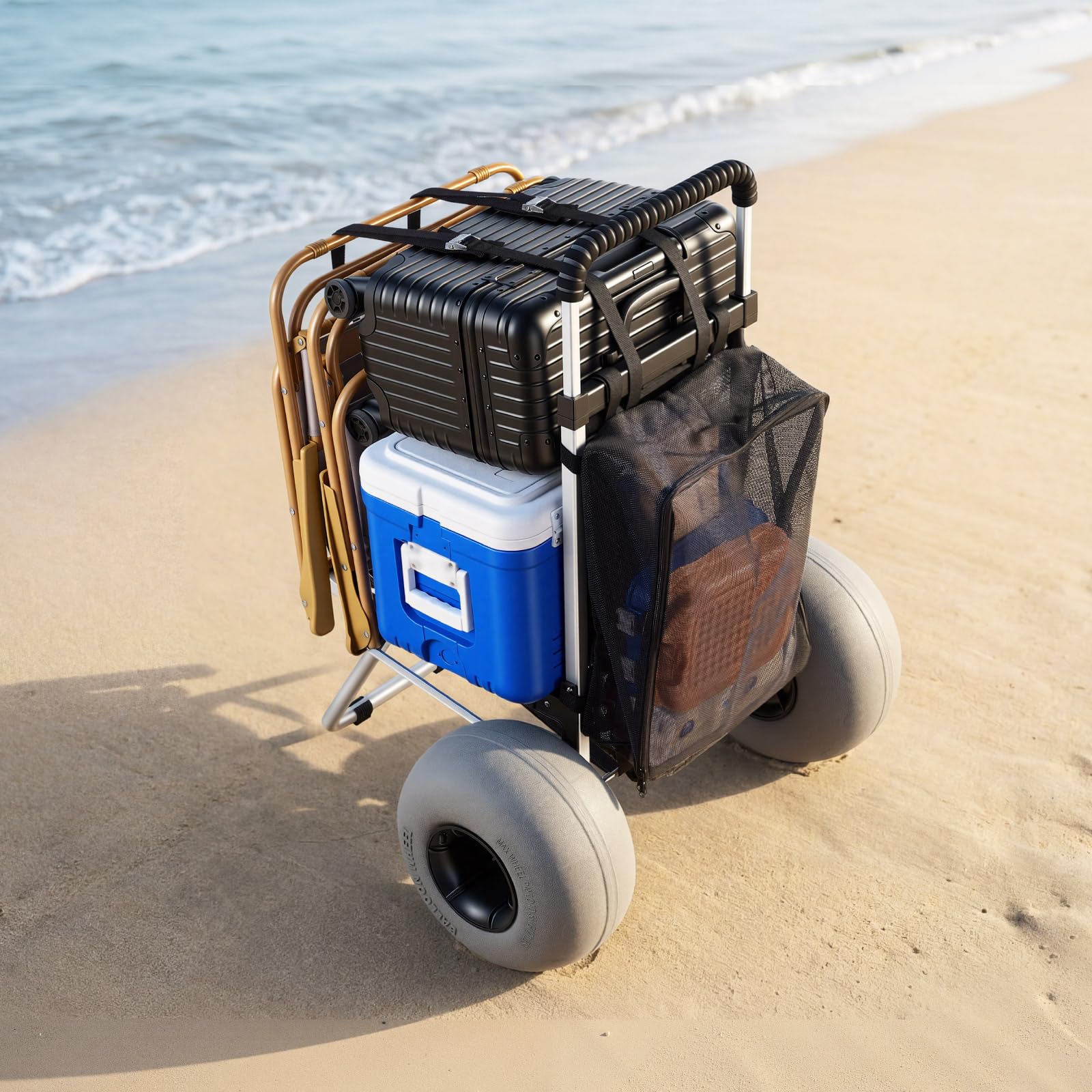 VEVOR beach dolly frame material and rust-resistant coating label detail