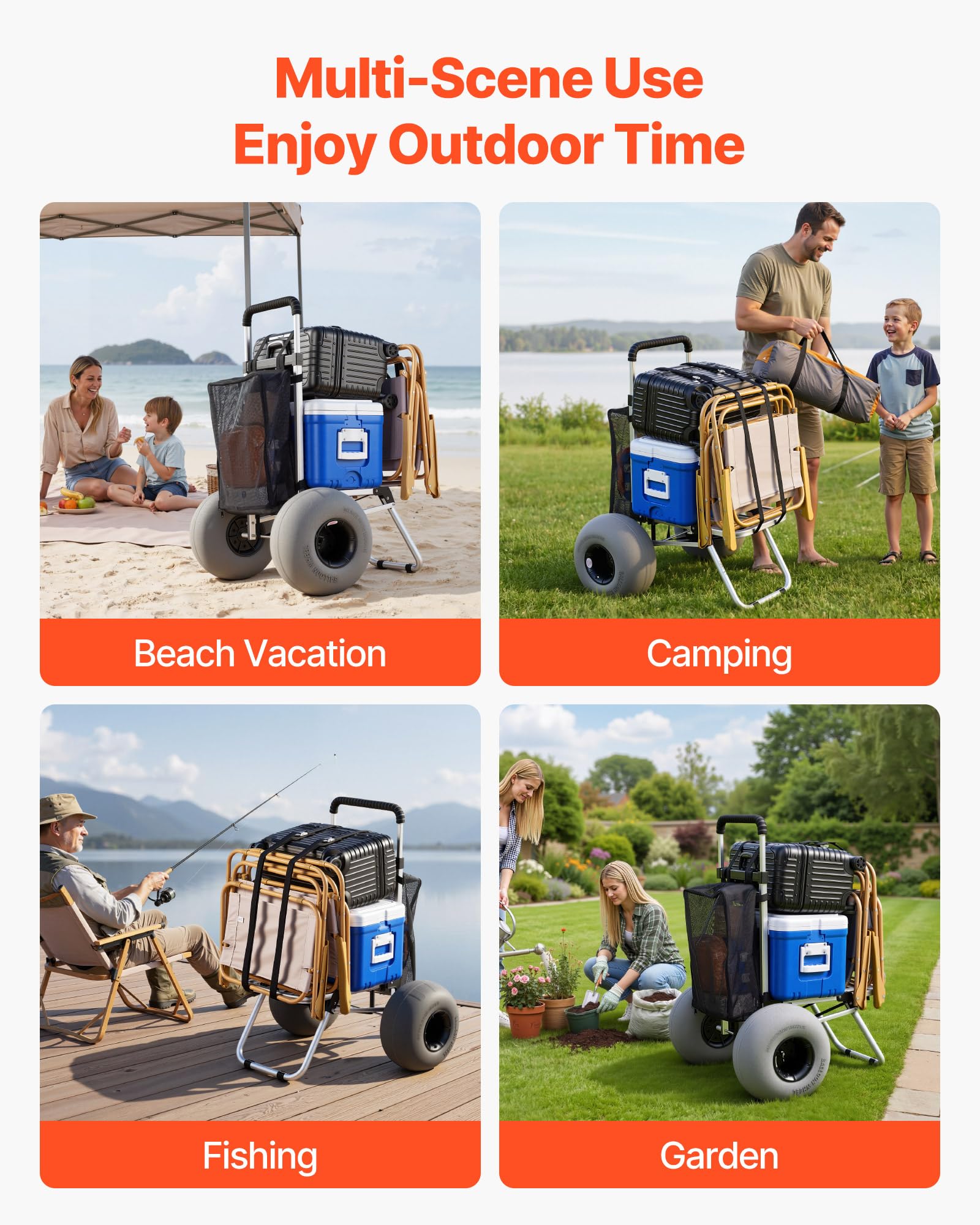 VEVOR beach dolly used on park path showing versatility across terrains