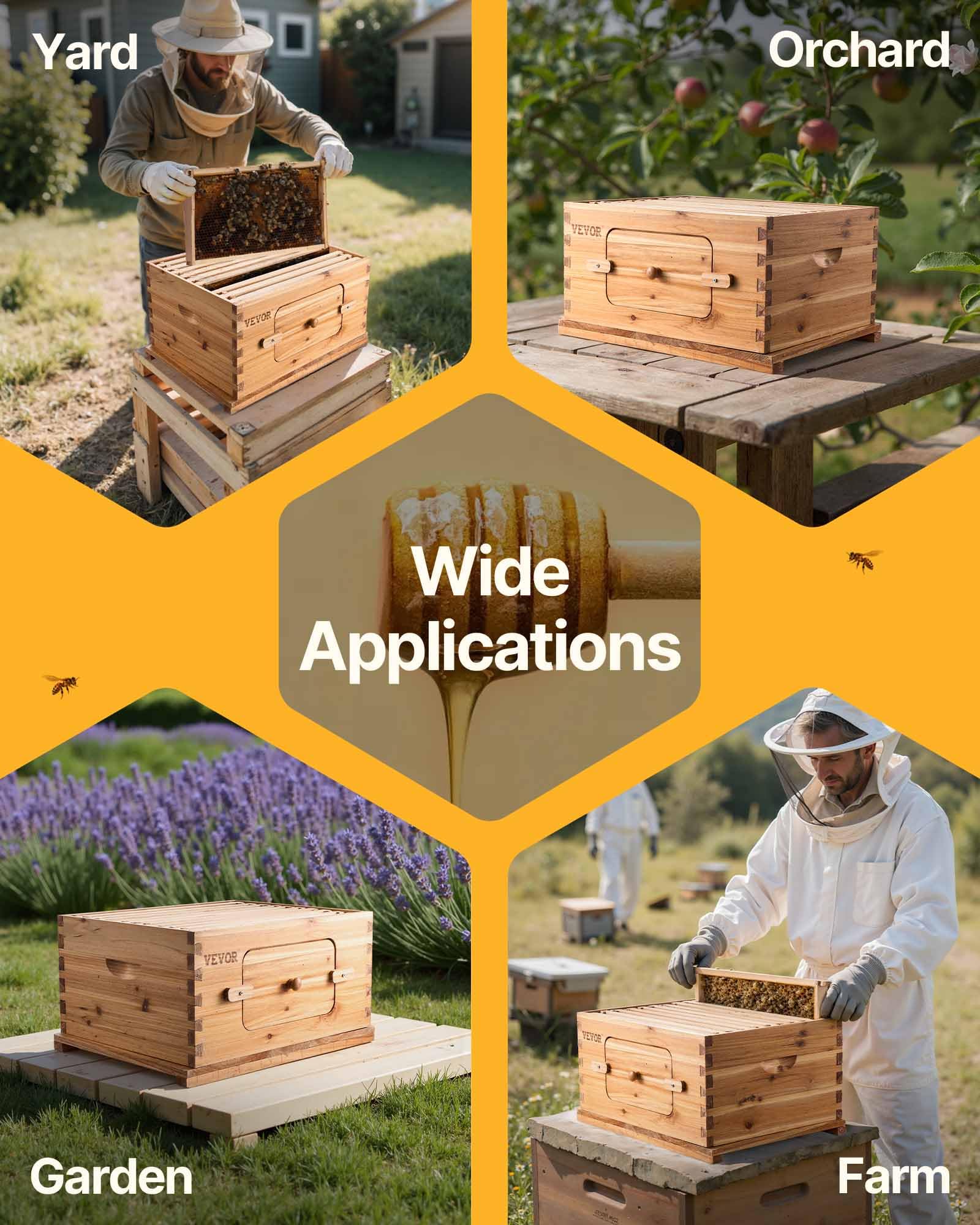 VEVOR hive placed in backyard demonstrating practical apiary setup benefit