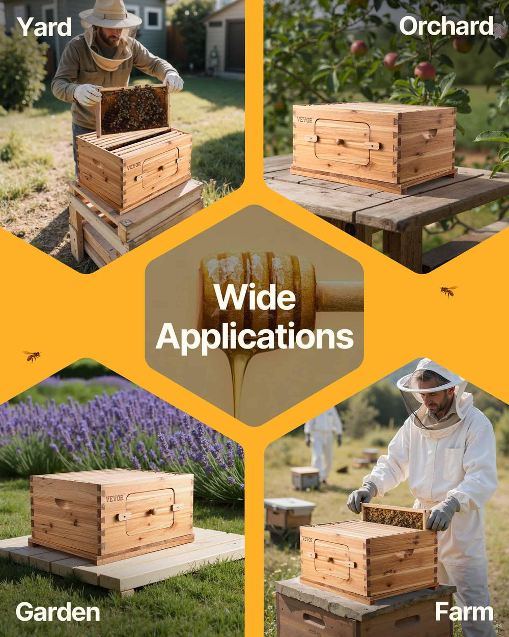 VEVOR hive placed in backyard demonstrating practical apiary setup benefit