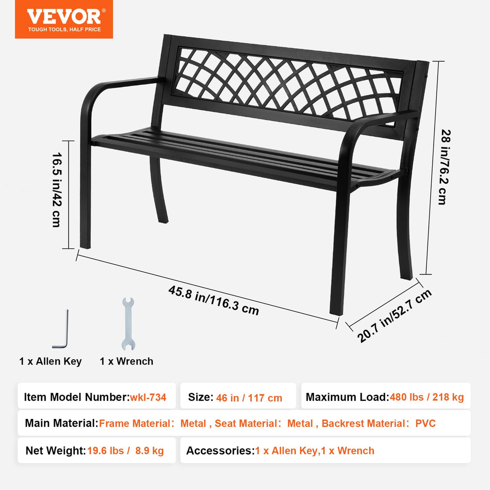 VEVOR bench assembled on patio demonstrating outdoor styling and use