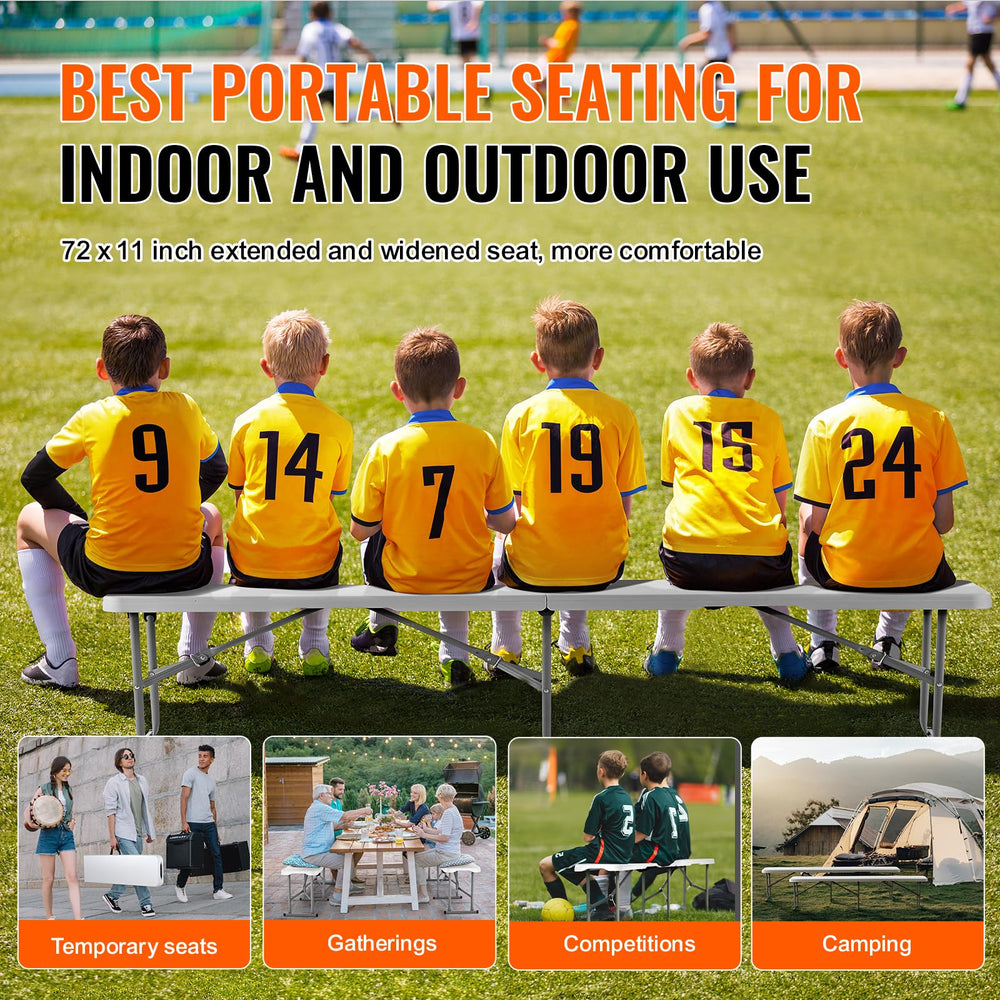 VEVOR bench at picnic table showing quick deployment and easy cleaning benefit