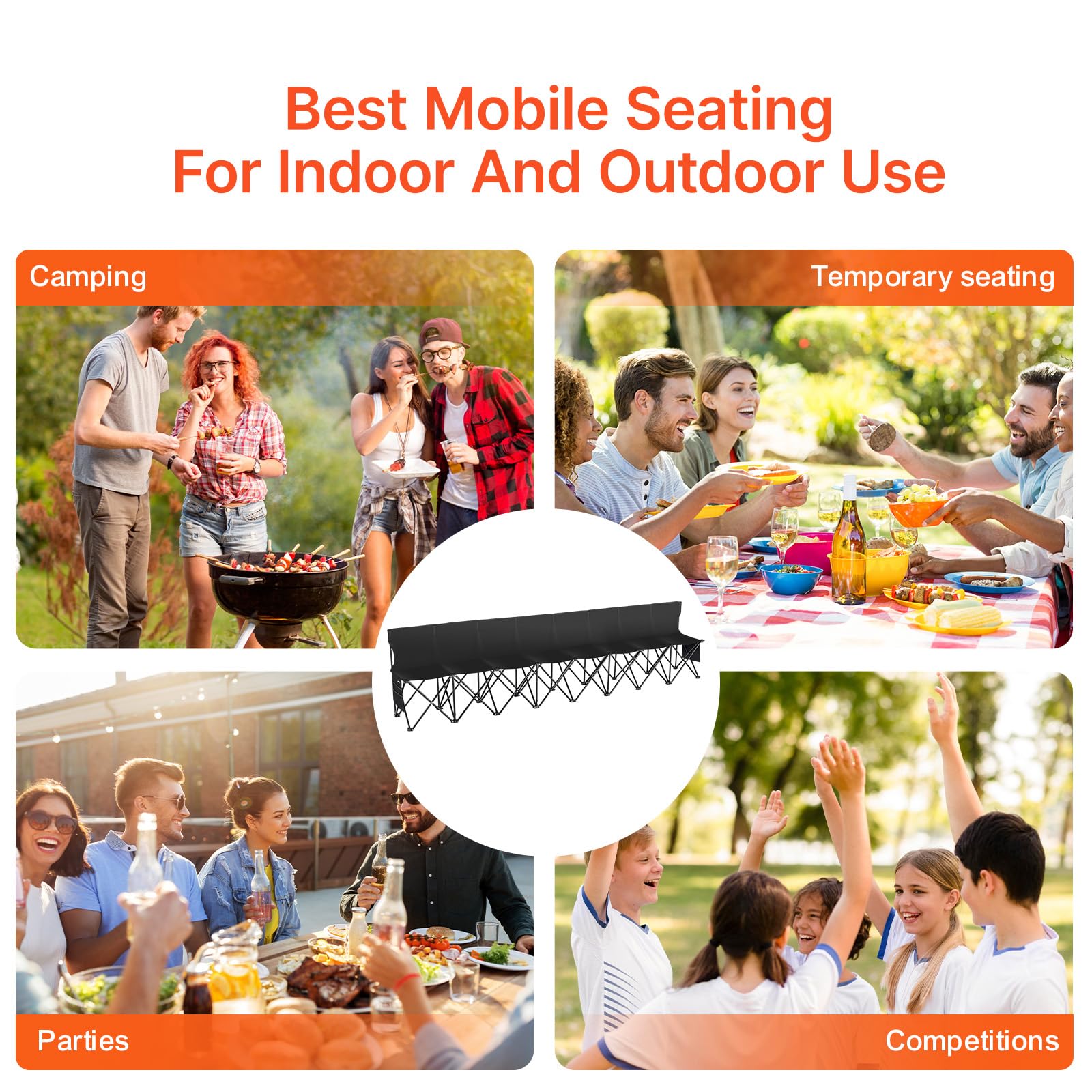 VEVOR bench at campsite providing instant seating for outdoor gatherings