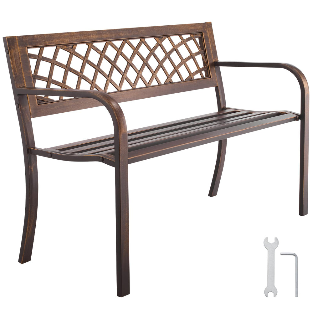 VEVOR bench front view showing sturdy frame and elegant antique bronze finish for curb appeal