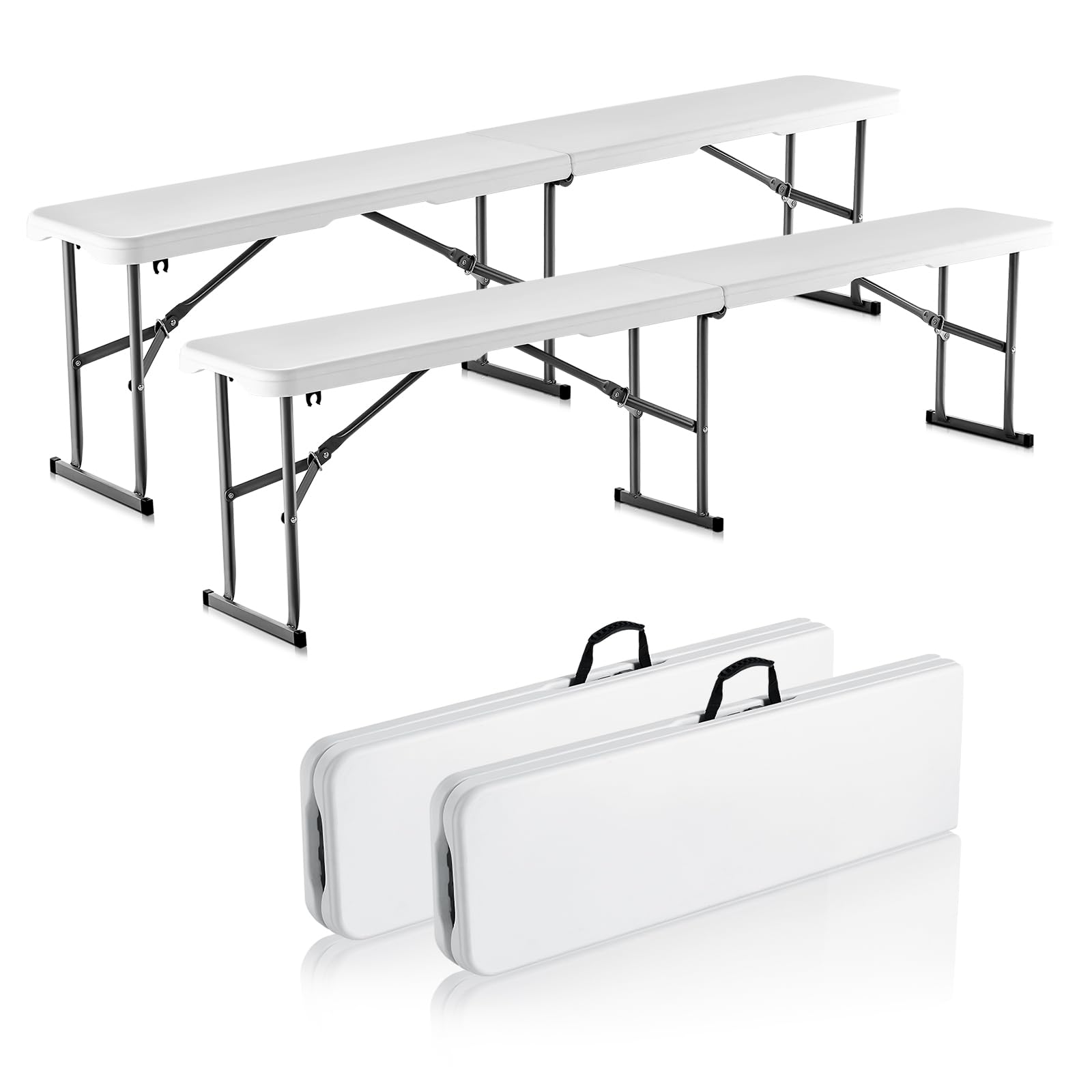 VEVOR front view of 6ft bench showing full seating and white finish, sturdy appearance