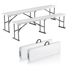 VEVOR front view of 6ft bench showing full seating and white finish, sturdy appearance