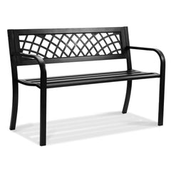 VEVOR bench front view showing sturdy frame and welcoming seating