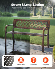VEVOR bench side profile highlighting solid carbon steel legs and stable construction