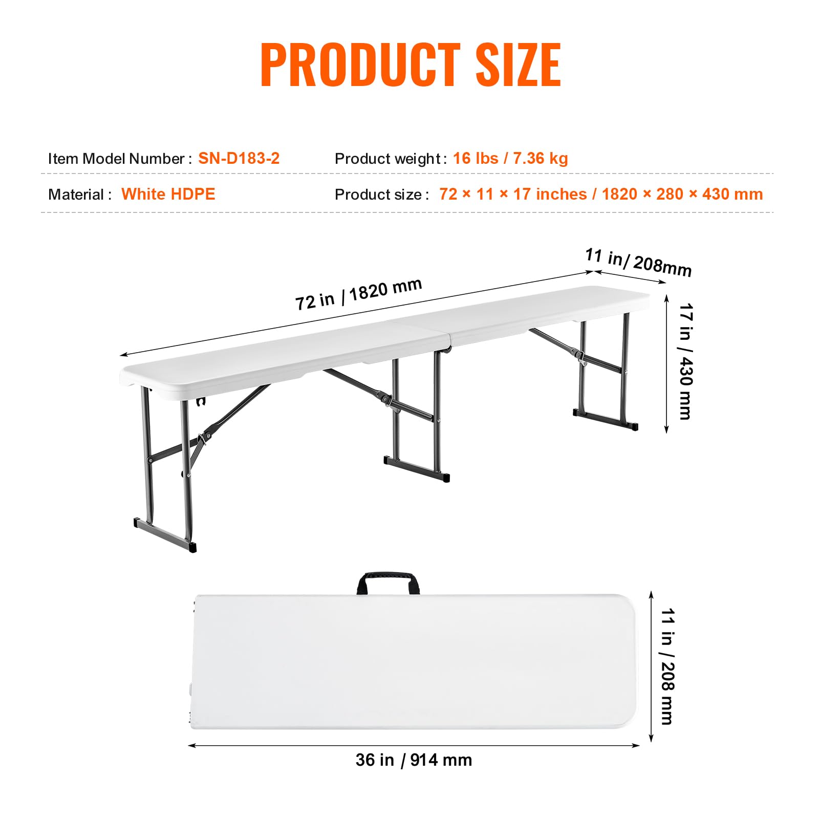 VEVOR bench next to chair for scale showing accurate 6ft seating length