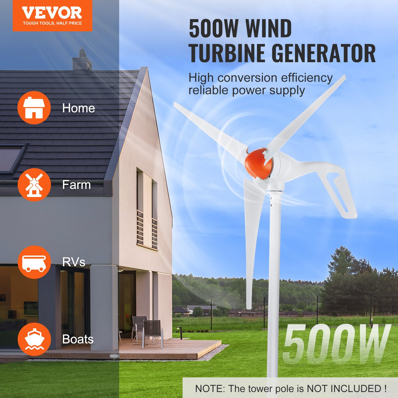 VEVOR close-up of fiberglass nylon blades highlighting durable weatherproof finish