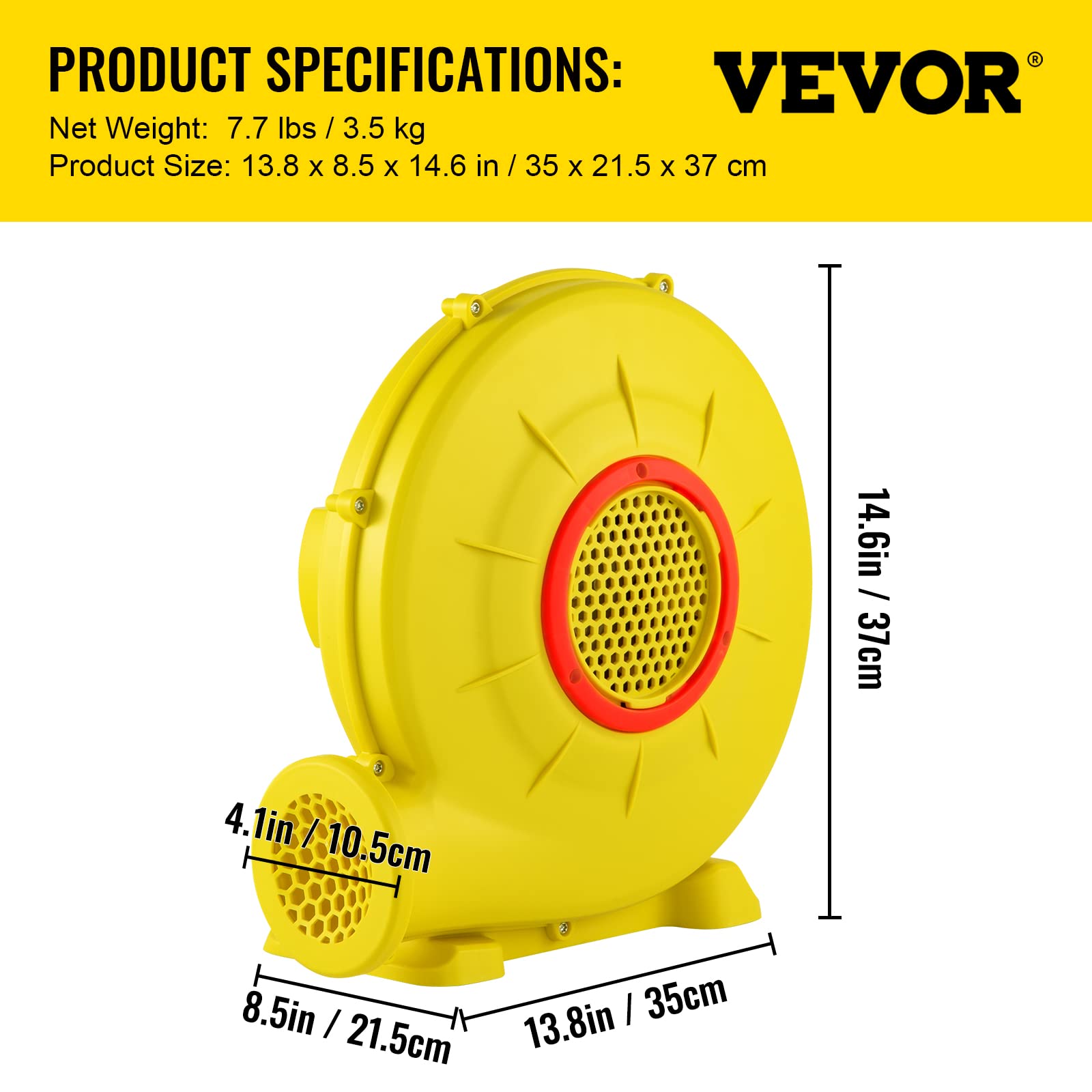 VEVOR blower inflating a bounce house quickly for fast party setup