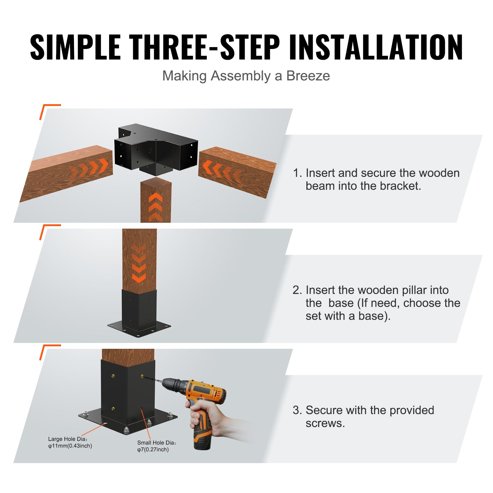 VEVOR bracket installed on 4x4 wood post providing secure outdoor anchor