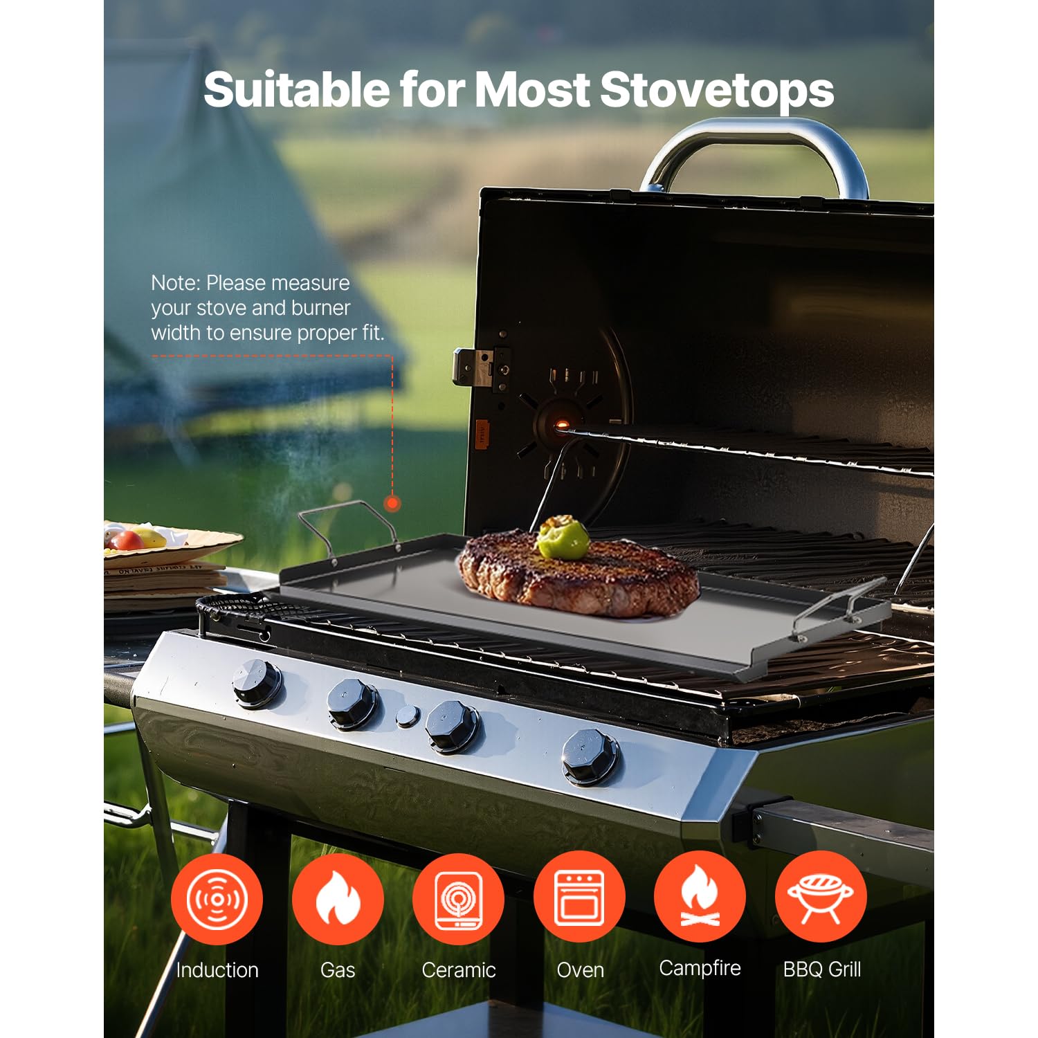 VEVOR breakfast on griddle with pancakes and eggs for versatile use