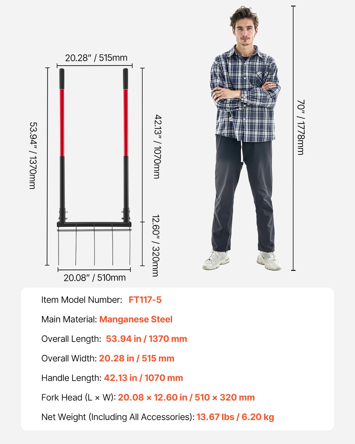 VEVOR next to ruler showing 54-inch length for leverage