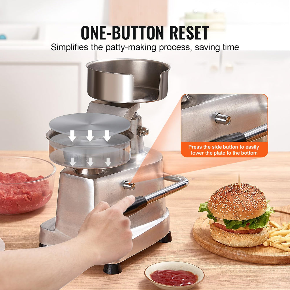 VEVOR in use with operator pressing a patty to increase kitchen throughput