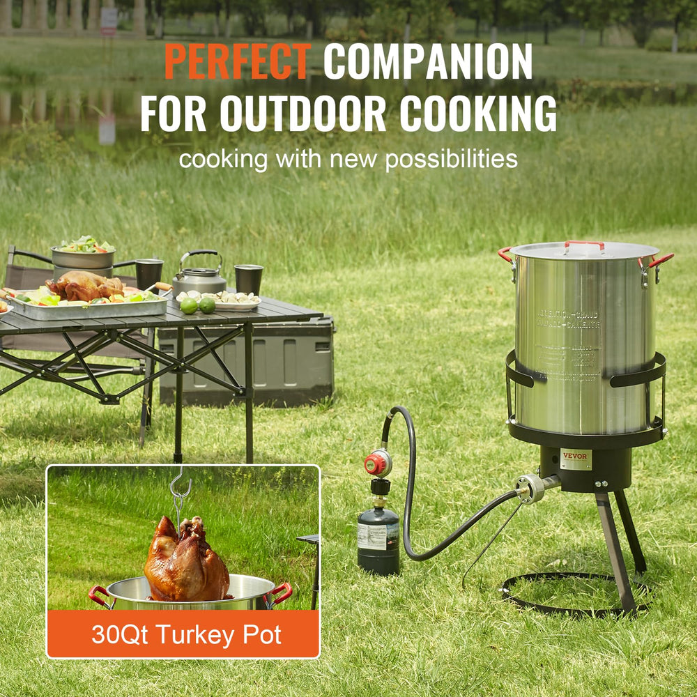 VEVOR burner stand showing stable, tip‑resistant outdoor support
