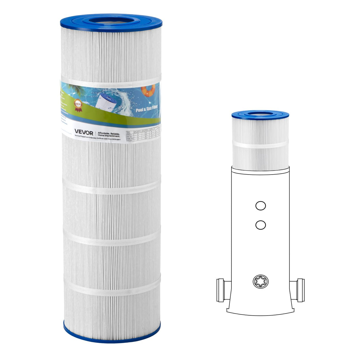 VEVOR front view of C1750 cartridge showing full-size fit and improved filtration