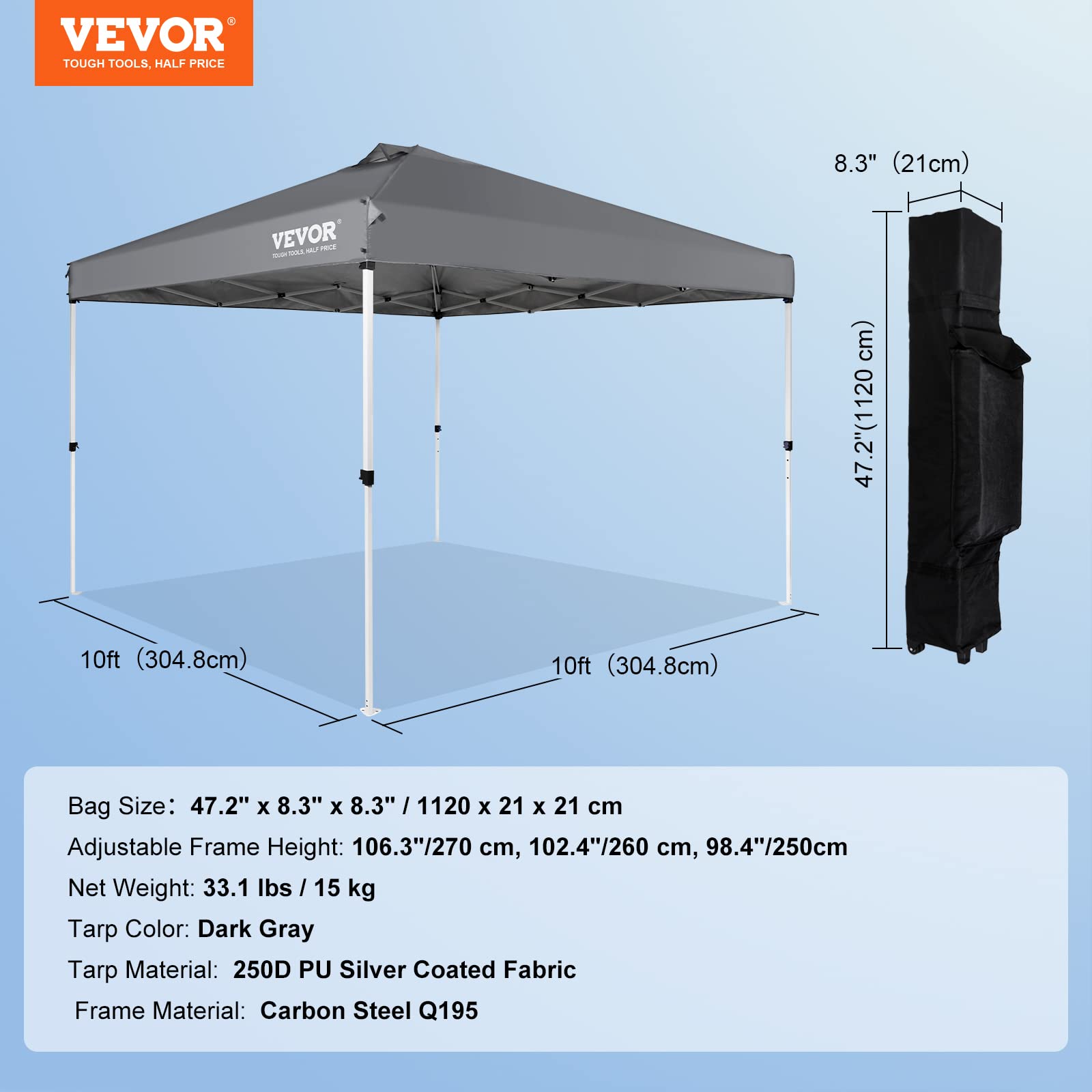 VEVOR telescoping leg mechanism showing adjustable height convenience