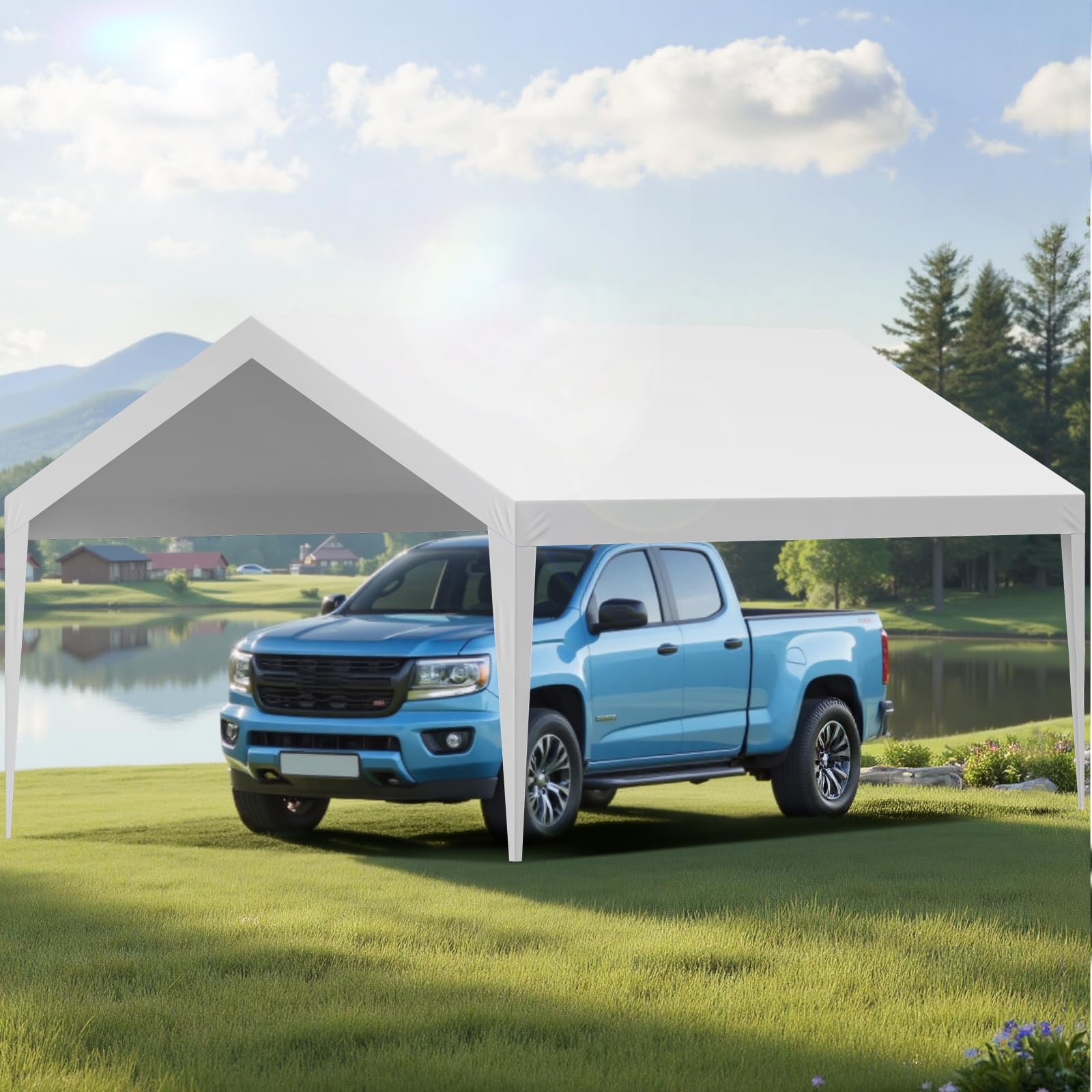 VEVOR side-angle of installed canopy highlighting fit and tensioning