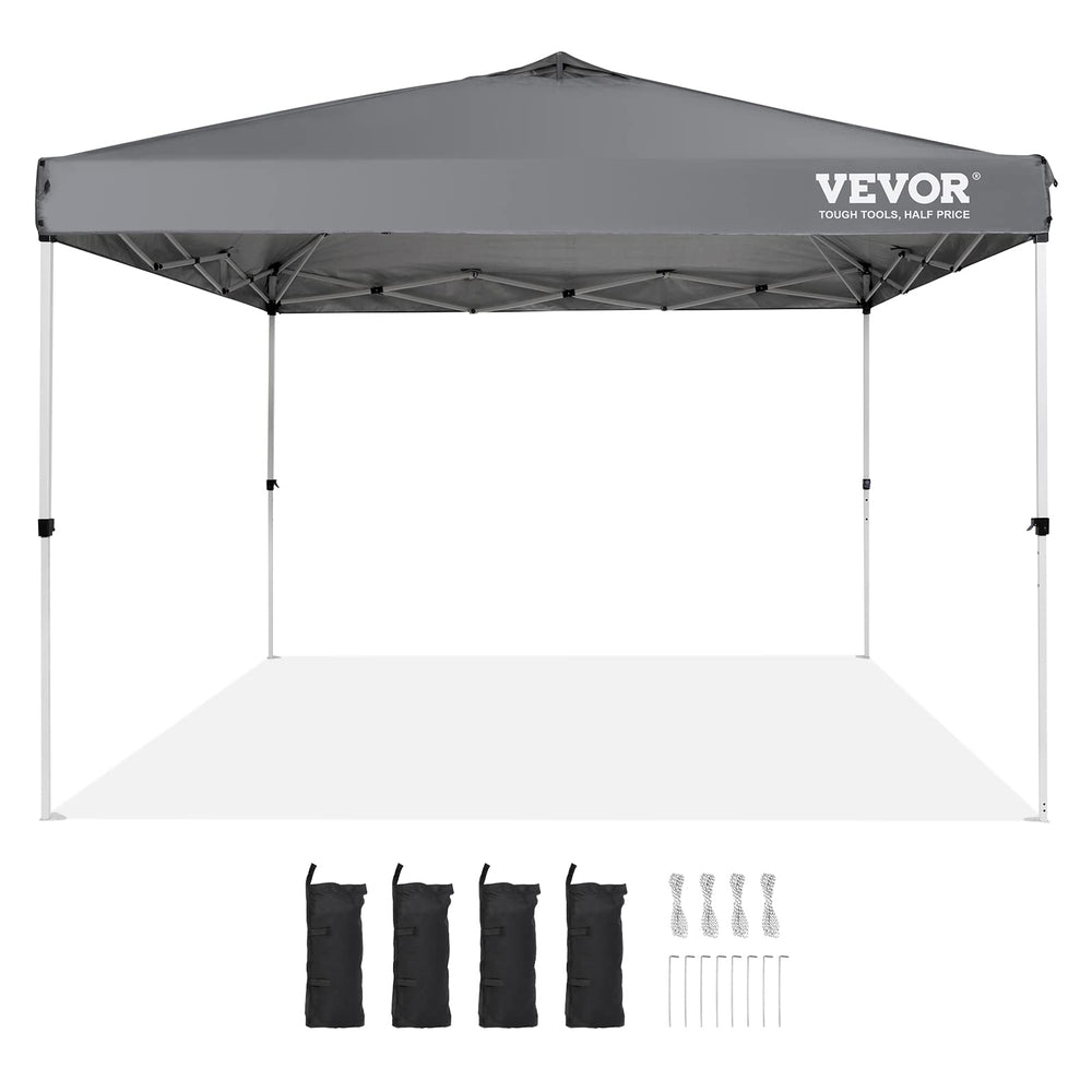 VEVOR canopy beside people for scale showing spacious 100 square feet