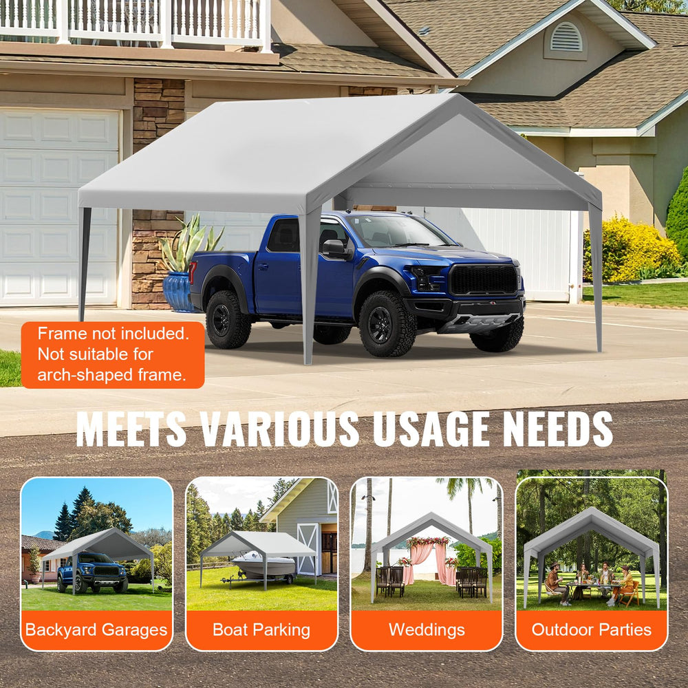 VEVOR canopy next to person showing 13x20 scale for easy size judgment