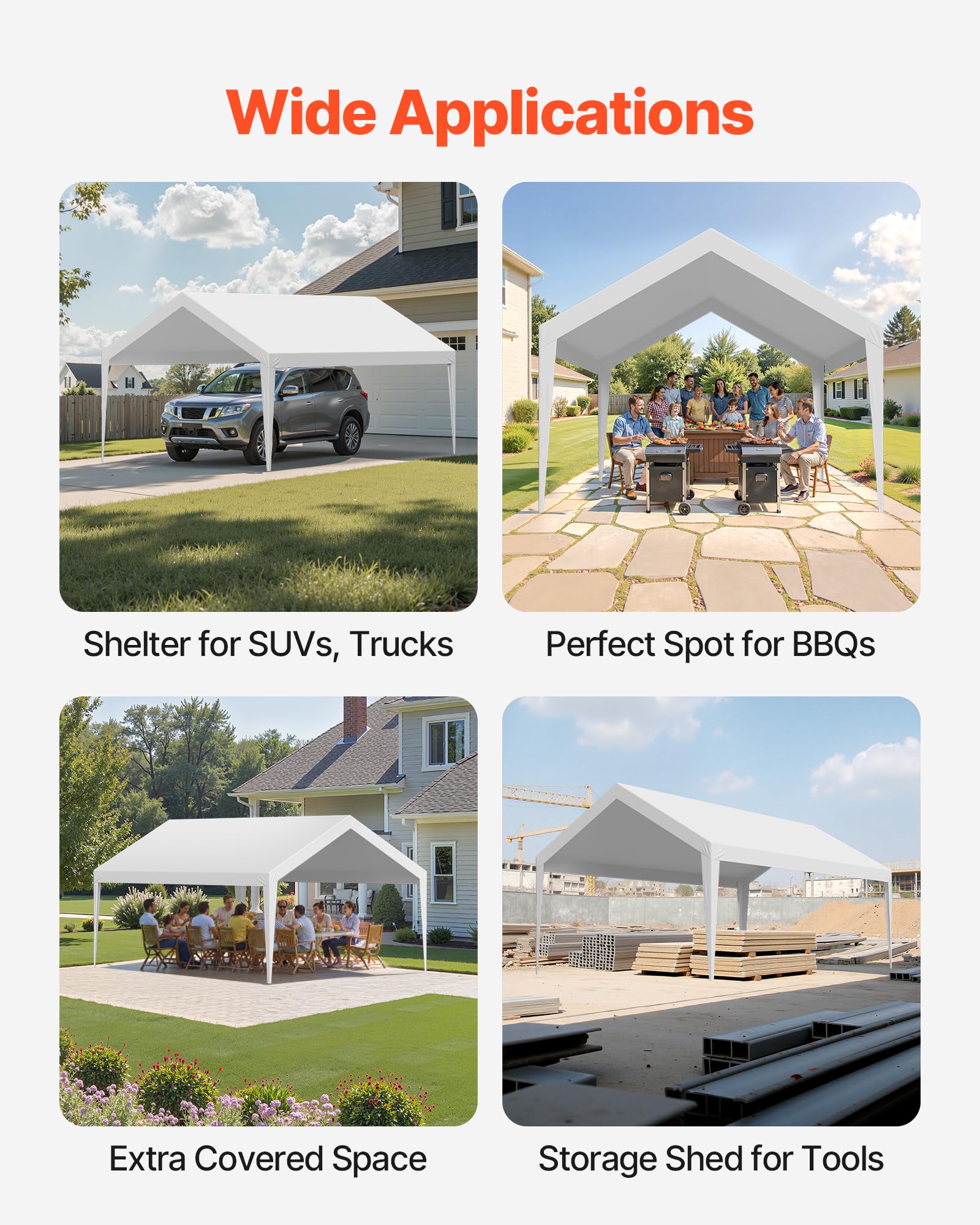 VEVOR wide lifestyle shot of canopy on driveway offering shade and coverage