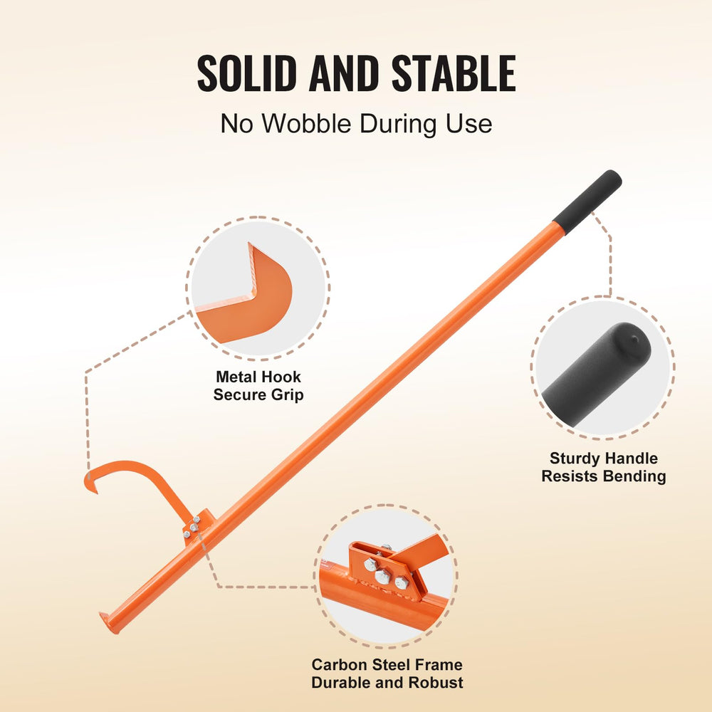 VEVOR cant hook in use rolling a round log to demonstrate easier repositioning