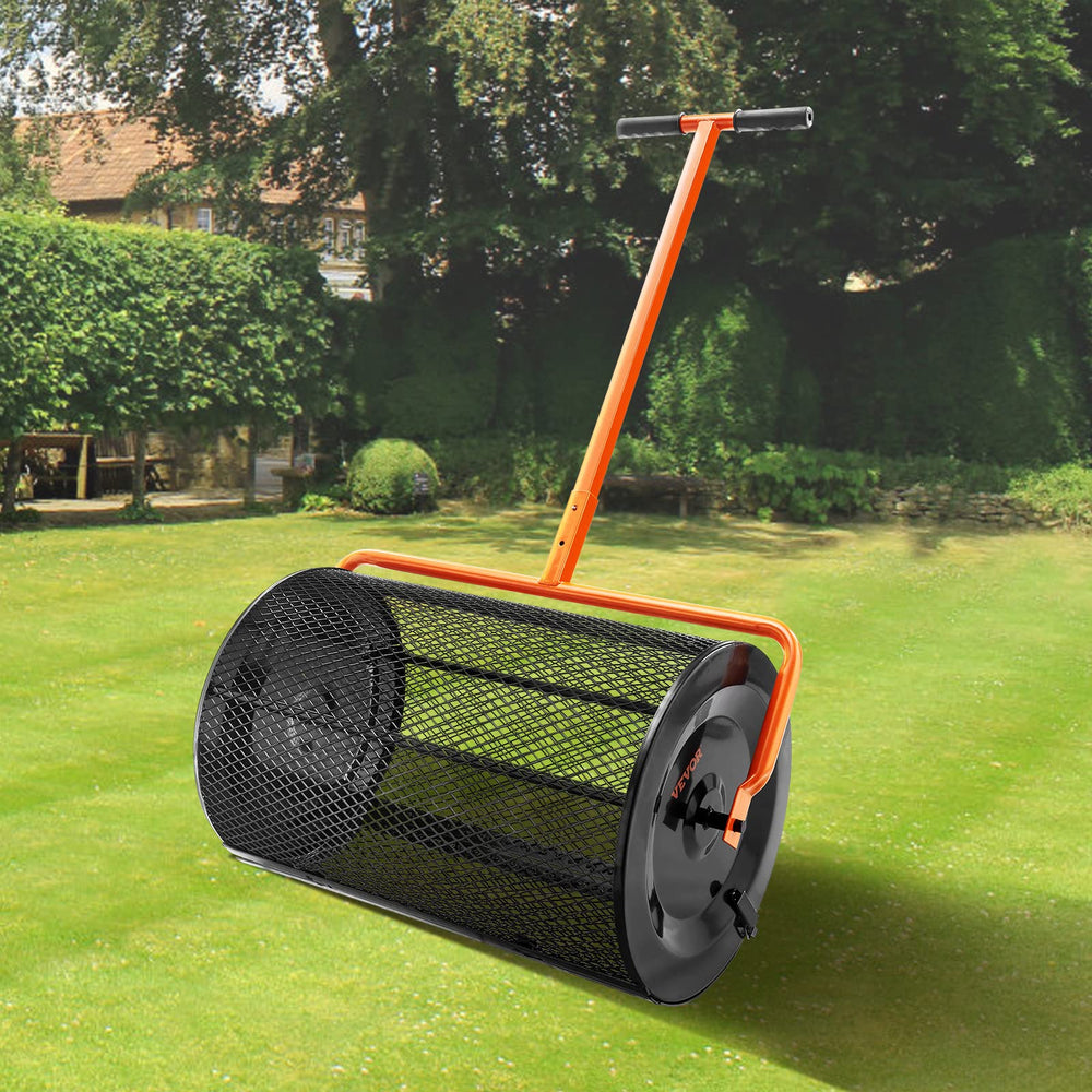 VEVOR capacity and scale comparison showing large 24" spreader coverage