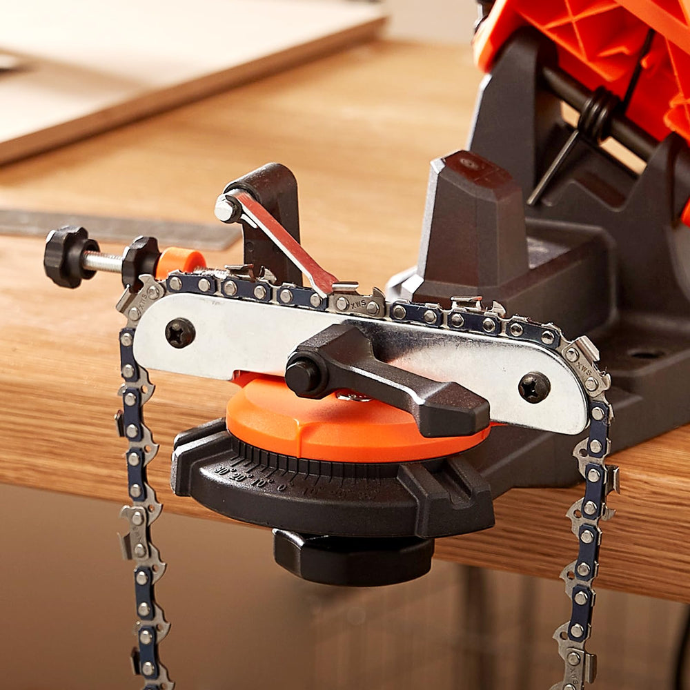VEVOR chain mounted on tool with scale visible demonstrating precise tooth alignment