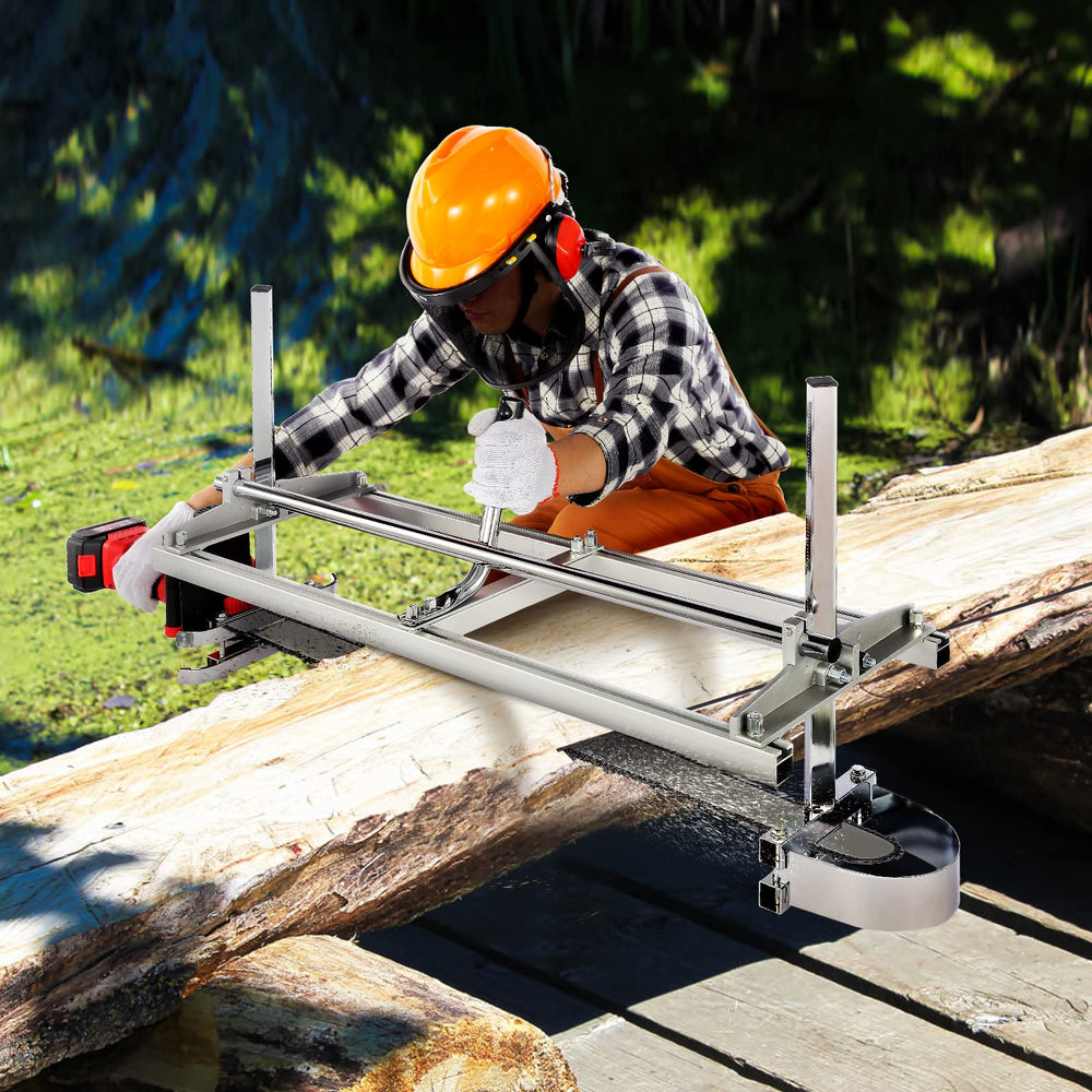 VEVOR milling a log in the woods producing live-edge lumber on-site