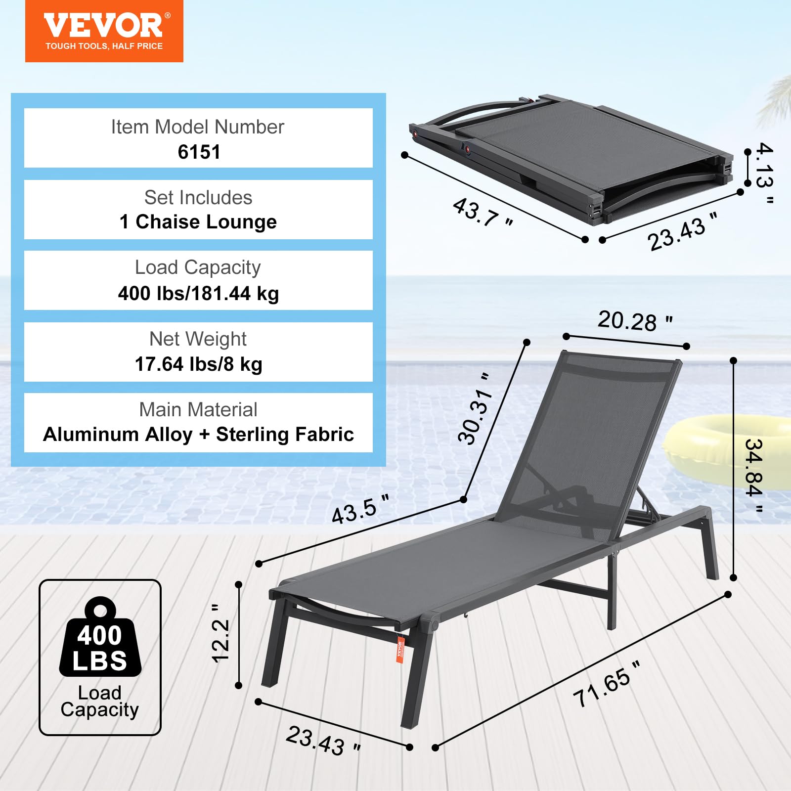 VEVOR poolside lifestyle scene showing relaxation and weather resistance
