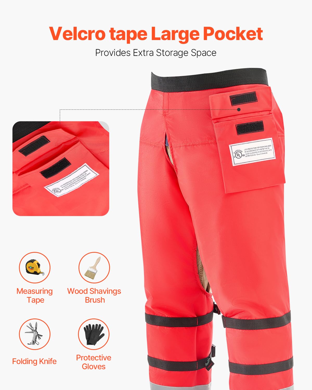 VEVOR length demonstration showing waist-to-foot coverage for leg protection
