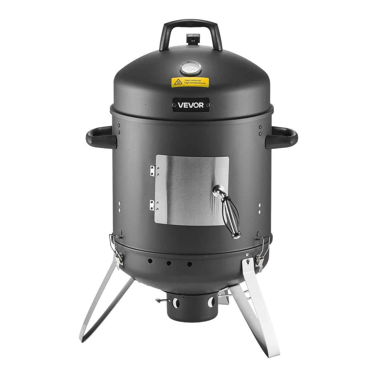 VEVOR smoker front view showing compact vertical design and cooking capacity