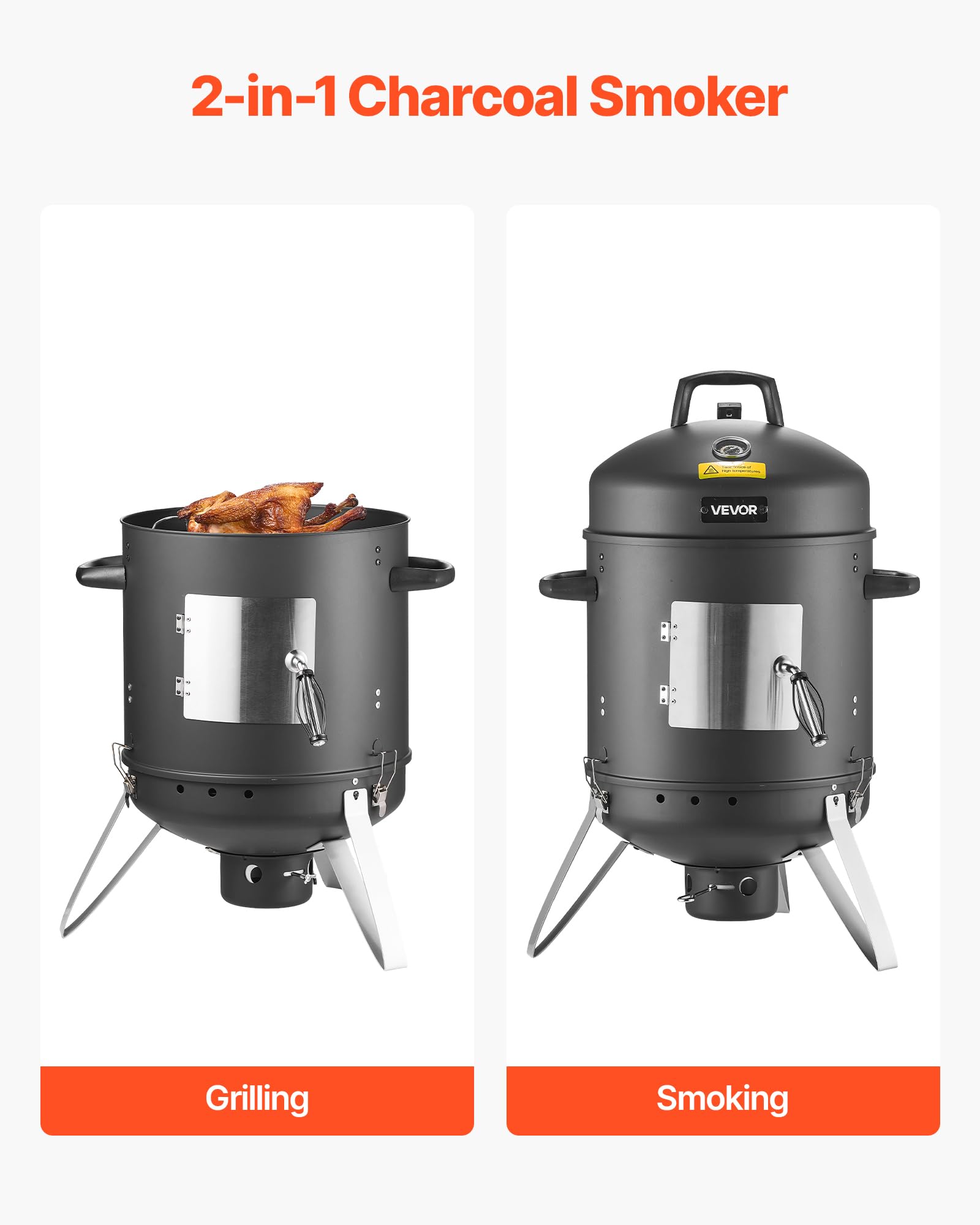 VEVOR smoker with lid open used as grill delivering quick searing benefits
