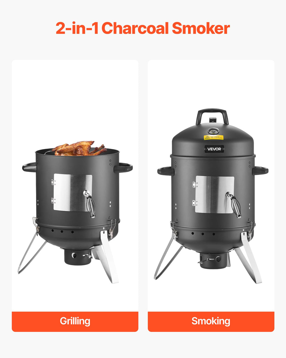 VEVOR smoker with lid open used as grill delivering quick searing benefits