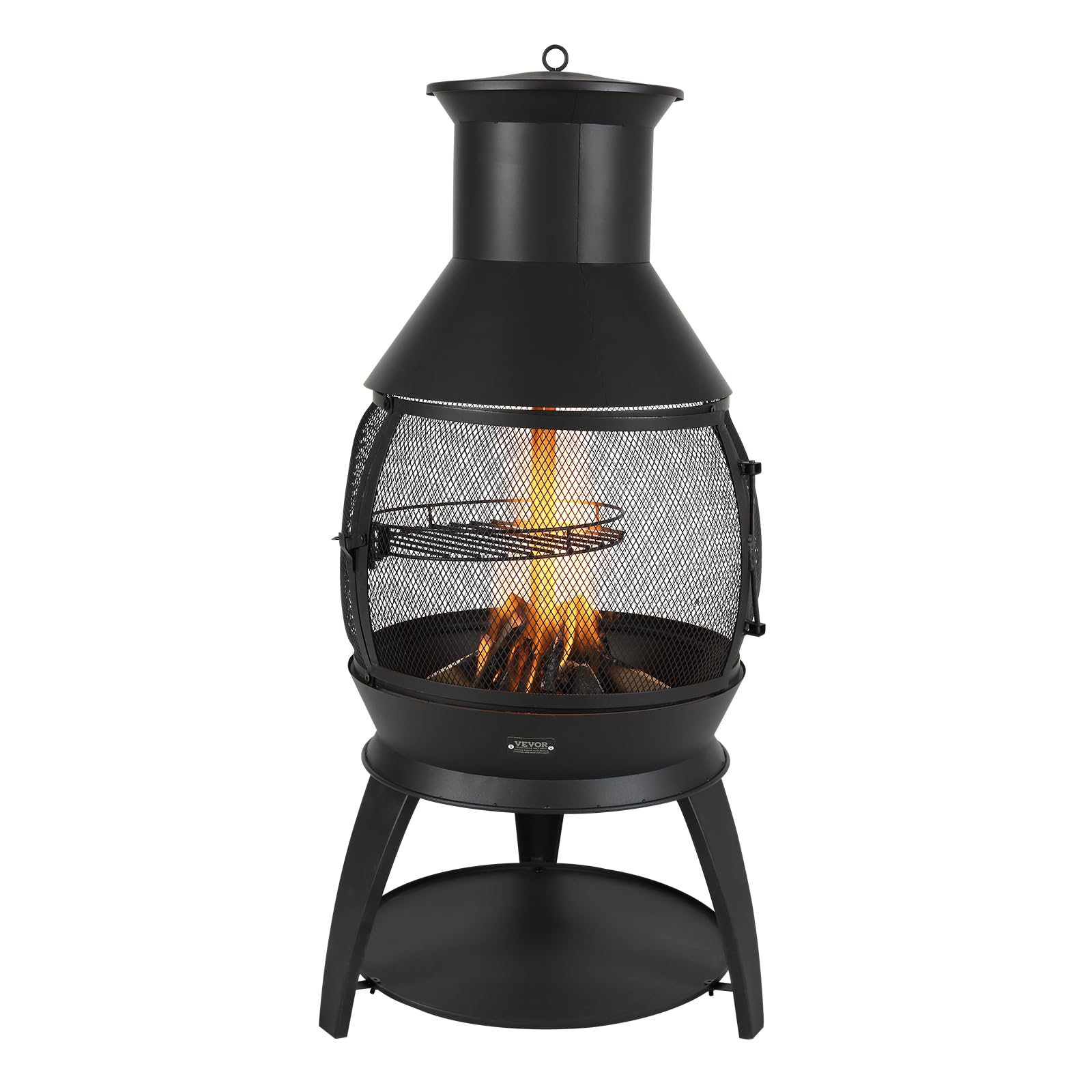 VEVOR chiminea on patio with seating showing cozy outdoor entertaining benefit