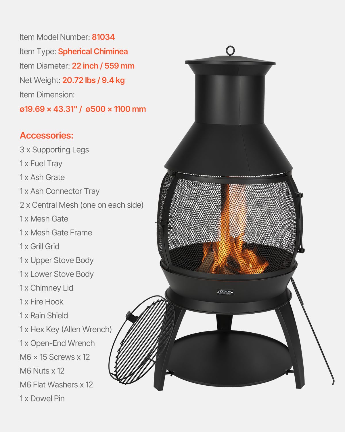 VEVOR chiminea with rainproof coat covering unit for weather protection benefit