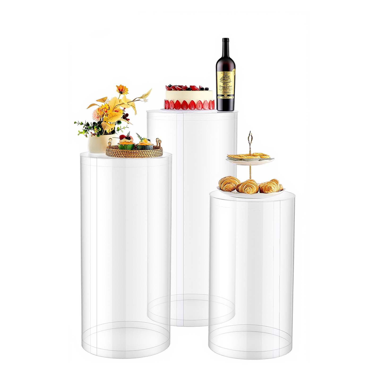VEVOR clear cylinder pedestal front view showing transparent stand and sleek design benefit display clarity