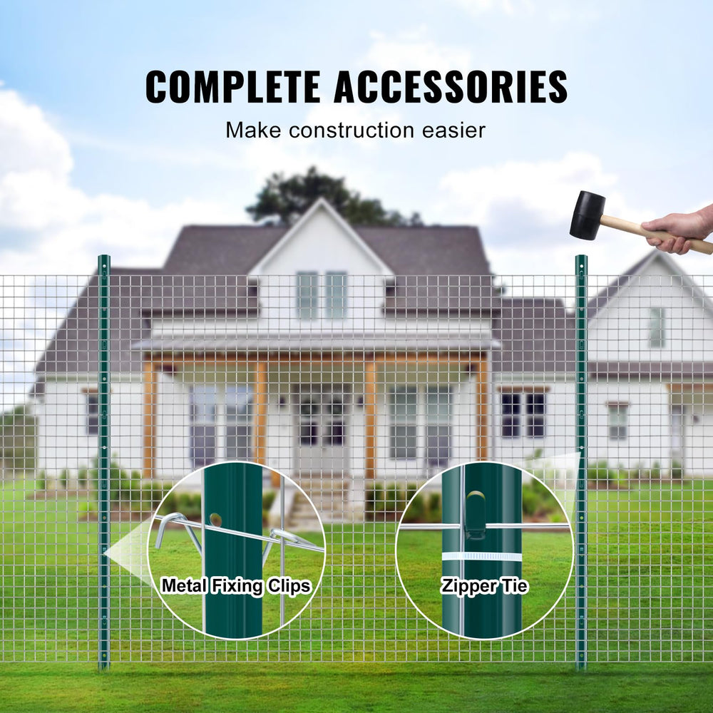 VEVOR metal clips and zip ties laid out to show included fasteners for secure fence attachment