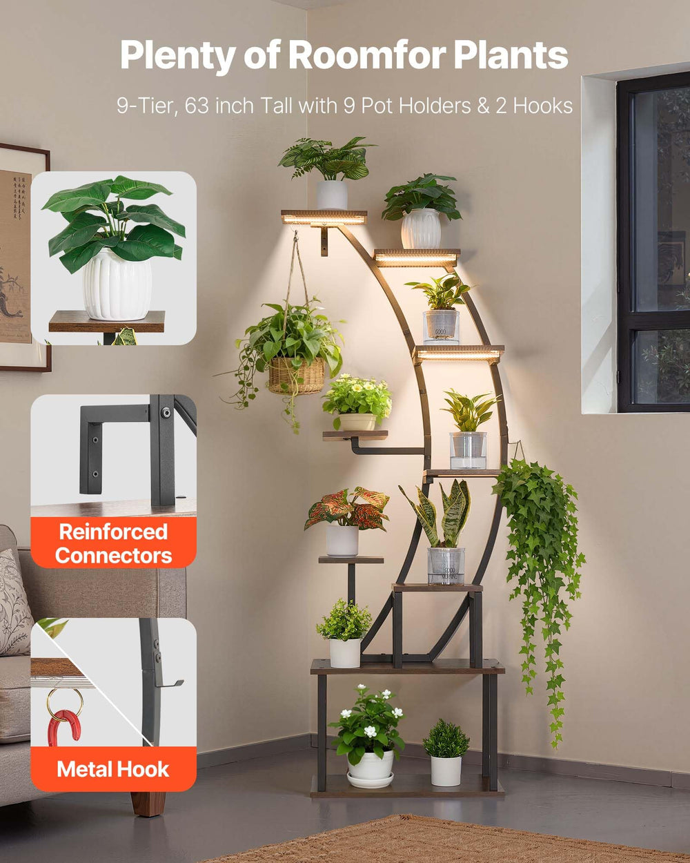 VEVOR close-up of adjustable full-spectrum grow light delivering even illumination