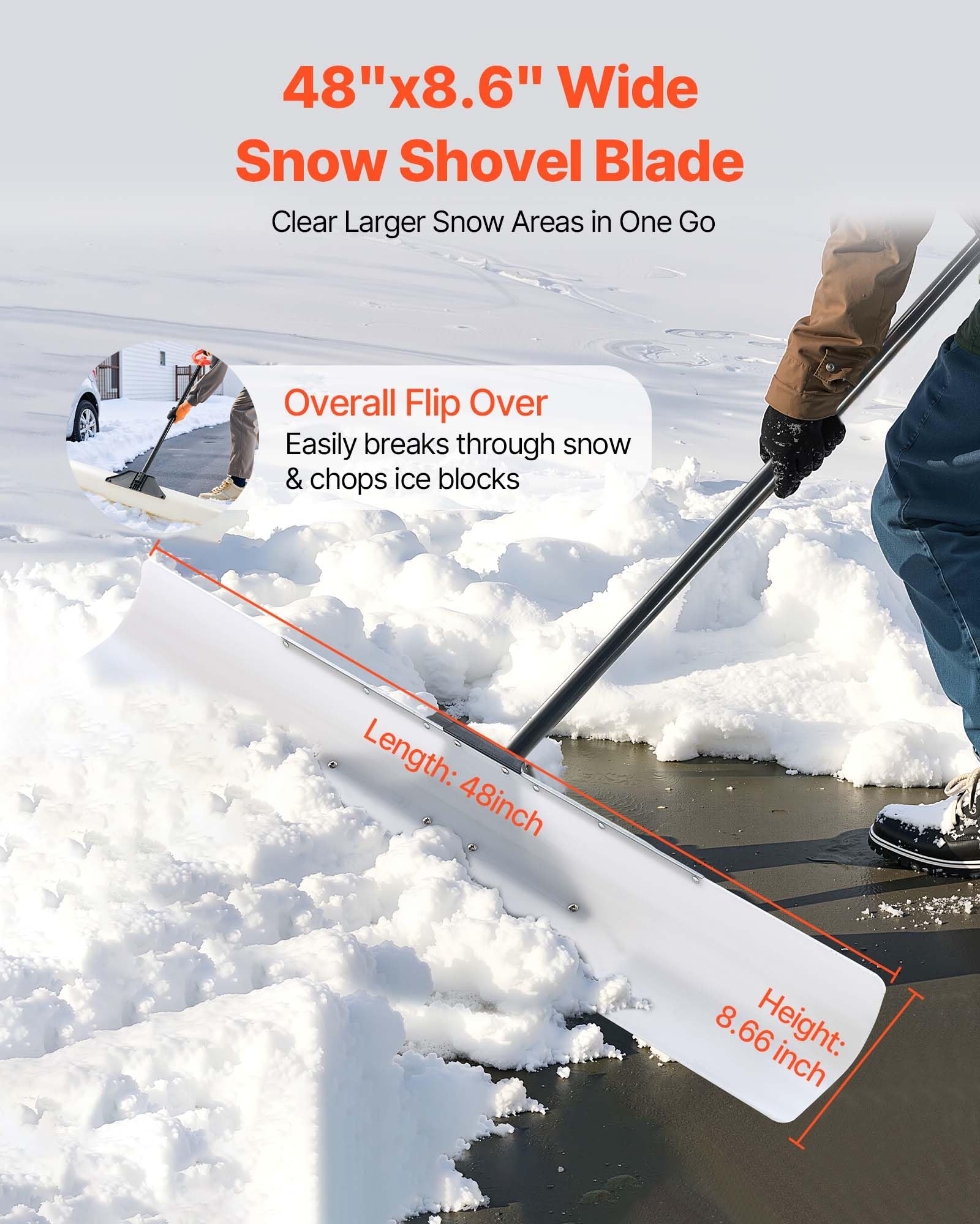 VEVOR close-up of HDPE blade texture reducing snow sticking for easier pushes