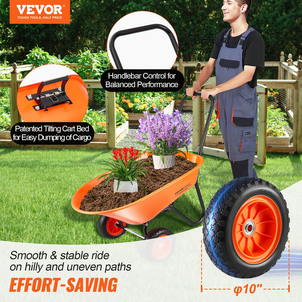 VEVOR close-up of 10-inch PU solid wheel providing puncture-proof traction and stability