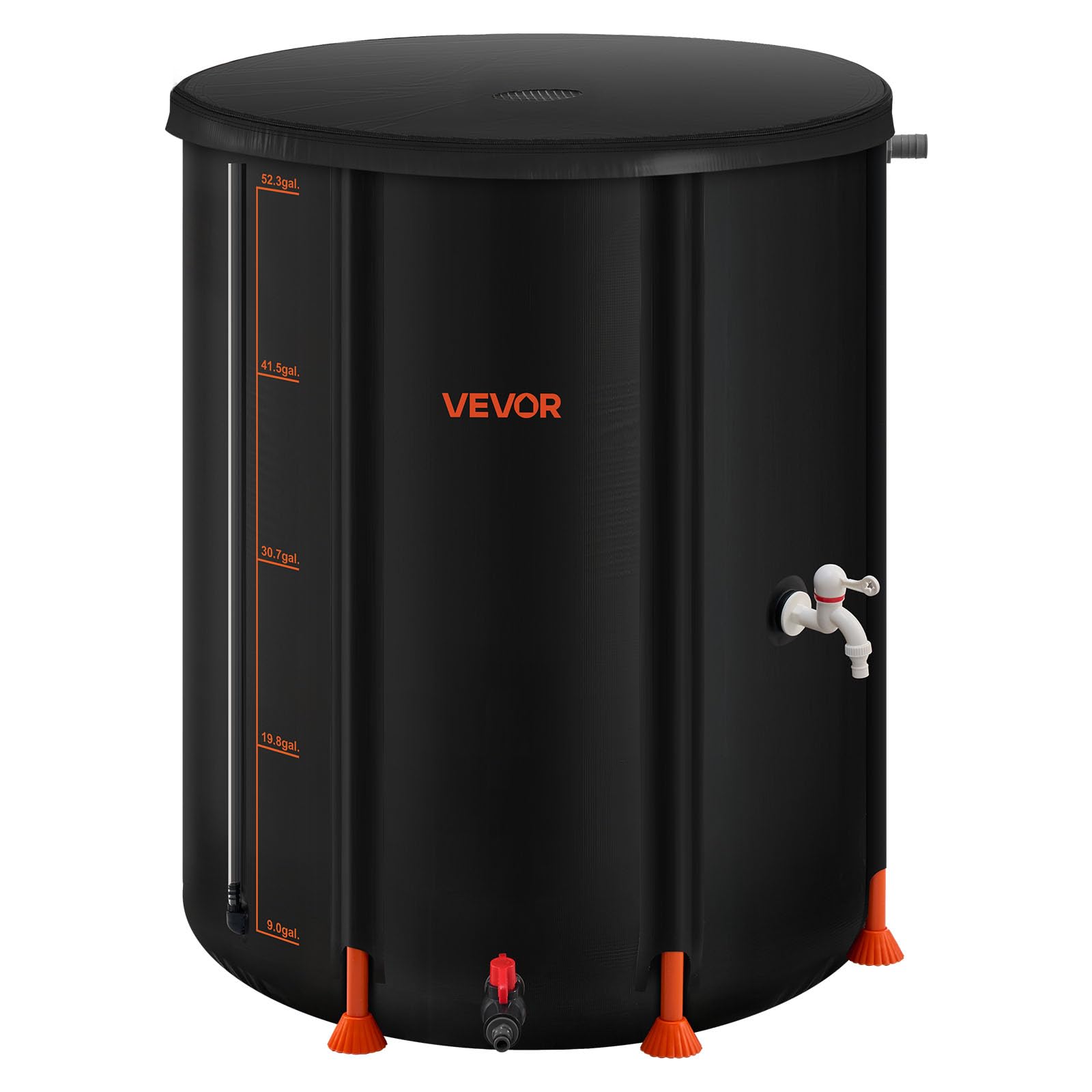 VEVOR front view of collapsible rain barrel showing compact shape and capacity benefit