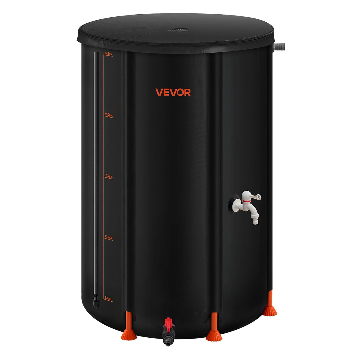 VEVOR front view of rain barrel showing capacity and portability benefit