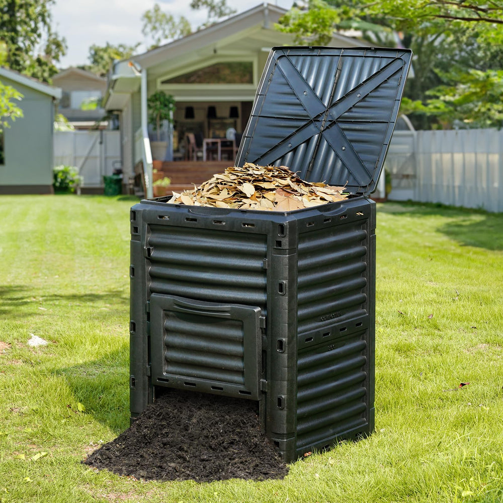 VEVOR hands assembling compost bin showing tool-free fast setup and user-friendly design
