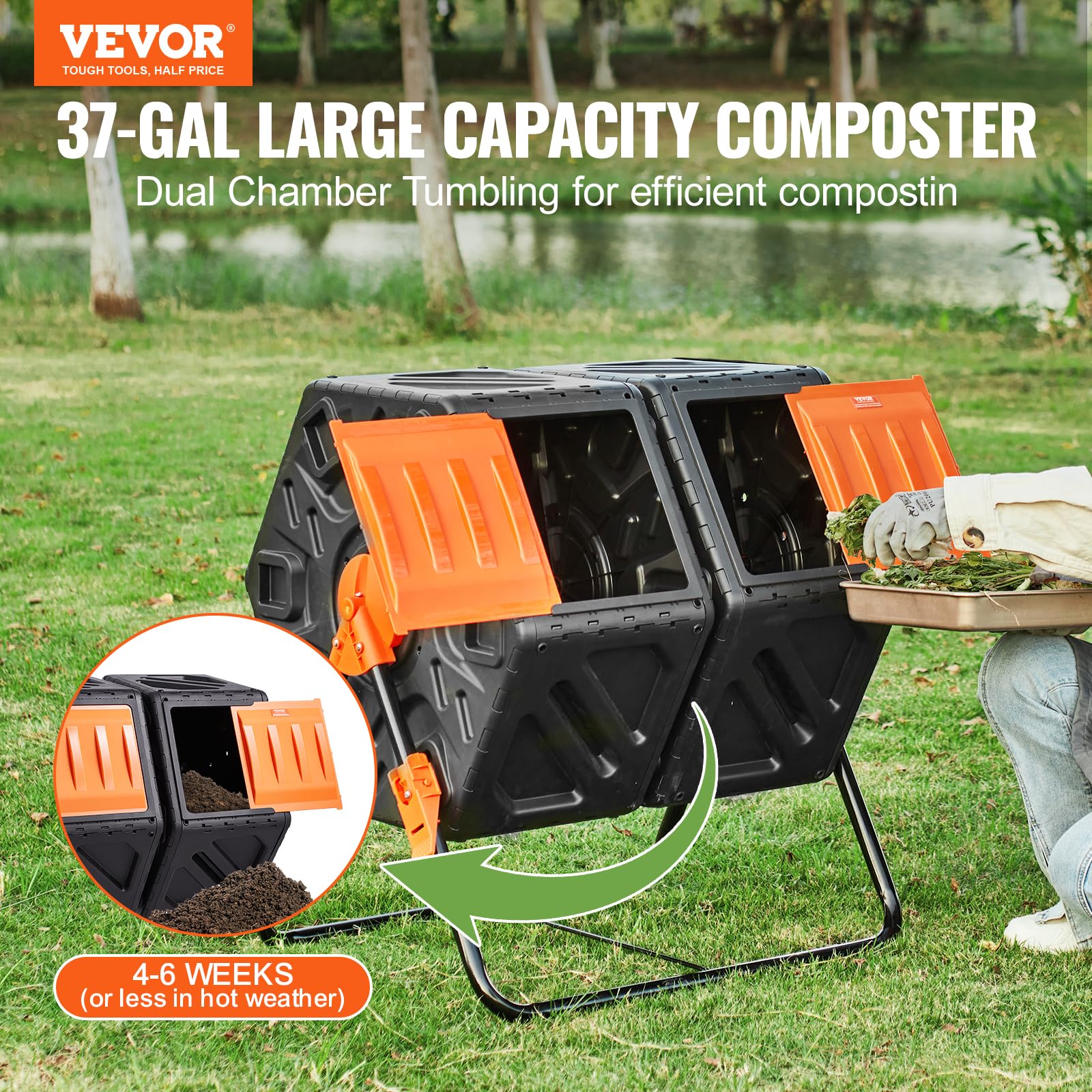 VEVOR compost bin steel frame and stand demonstrating sturdy support