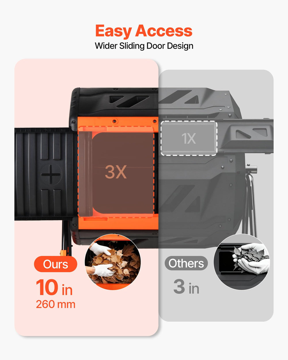 VEVOR compost tumbler sliding door loading with large opening for effortless adding and removal
